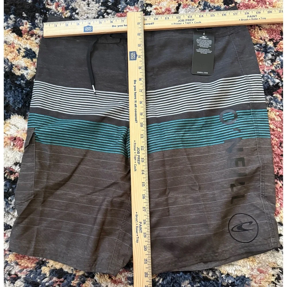 ONeill Santa Cruz Printed 2.0 Board Shorts Mens 33 Charcoal Teal Striped New